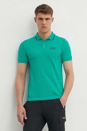 EA7 Emporio Armani tricou polo barbati, culoarea verde, cu imprimeu