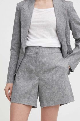 Sisley pantaloni scurti din in culoarea gri, neted, high waist