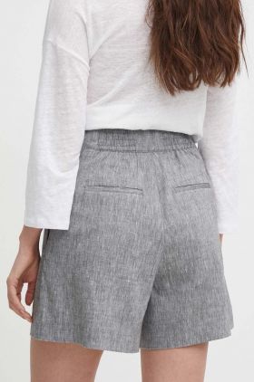 Sisley pantaloni scurti din in culoarea gri, neted, high waist