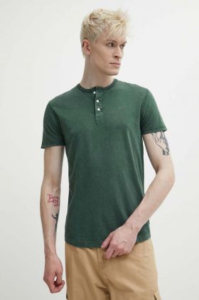 Superdry tricou din bumbac barbati, culoarea verde, neted