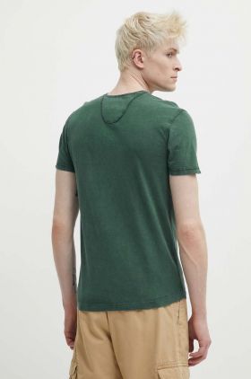 Superdry tricou din bumbac barbati, culoarea verde, neted