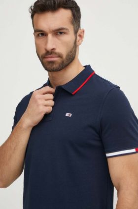 Tommy Jeans polo de bumbac culoarea albastru marin, neted, DM0DM12963