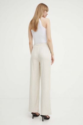 Bruuns Bazaar pantaloni din amestec de in OxalisBBMadalena culoarea bej, drept, high waist, BBW3937