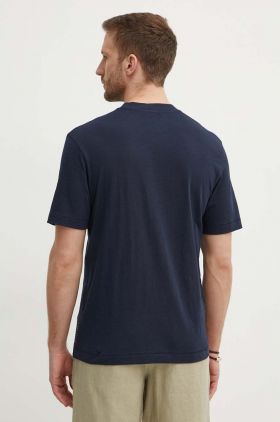 Sisley tricou din bumbac barbati, culoarea albastru marin, cu imprimeu