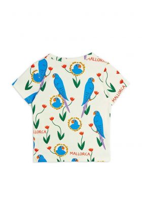 Mini Rodini tricou de bumbac pentru copii Parrots culoarea bej, modelator