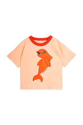 Mini Rodini tricou de bumbac pentru copii Dolphin culoarea portocaliu, cu imprimeu