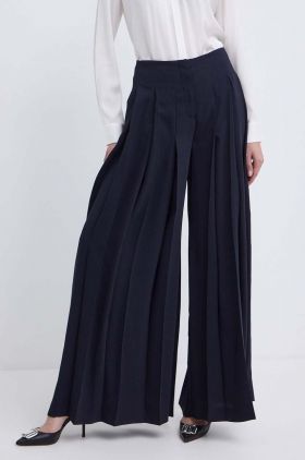 BOSS pantaloni femei, culoarea albastru marin, lat, high waist, 50511937