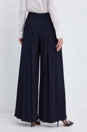 BOSS pantaloni femei, culoarea albastru marin, lat, high waist, 50511937