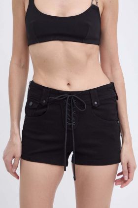 Miss Sixty pantaloni scurti jeans JJ3420 DENIM SHORTS femei, culoarea negru, neted, high waist, 6L2JJ3420000