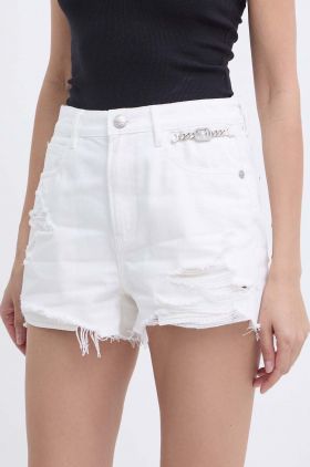 Miss Sixty pantaloni scurti jeans JJ3280 DENIM SHORTS femei, culoarea bej, cu imprimeu, high waist, 6L2JJ3280000