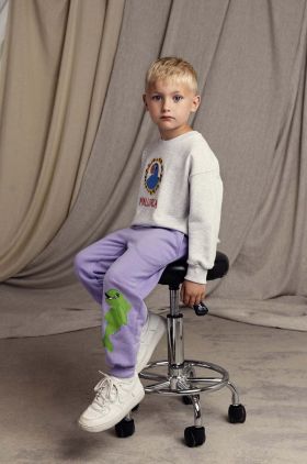 Mini Rodini pantaloni de trening din bumbac pentru copii Dolphin culoarea violet, cu imprimeu