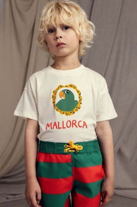 Mini Rodini tricou de bumbac pentru copii Parrot culoarea bej, cu imprimeu