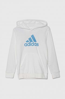 adidas bluza copii culoarea alb, cu glugă, cu imprimeu