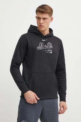 Nike bluza New York Mets barbati, culoarea negru, cu glugă, cu imprimeu