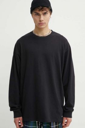 Vans longsleeve din bumbac culoarea negru, neted