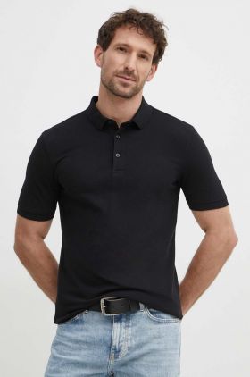 Sisley polo de bumbac culoarea negru, neted