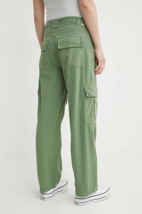 Billabong pantaloni de bumbac culoarea verde, lat, high waist, ABJNP00419