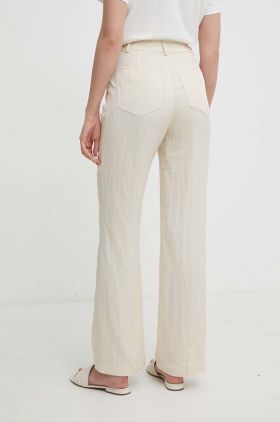 United Colors of Benetton pantaloni femei, culoarea bej, drept, high waist