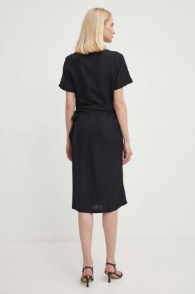 Sisley rochie din in culoarea negru, midi, drept