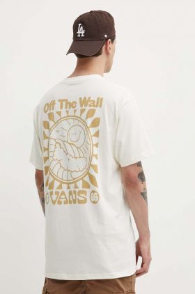 Vans tricou din bumbac barbati, culoarea bej, cu imprimeu