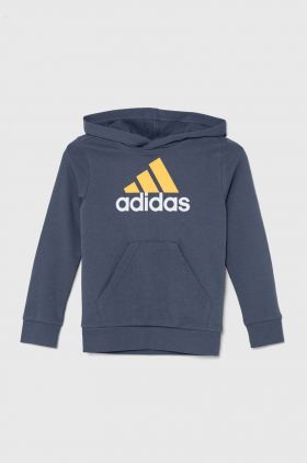 adidas bluza copii culoarea gri, cu glugă, cu imprimeu