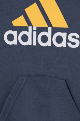 adidas bluza copii culoarea gri, cu glugă, cu imprimeu