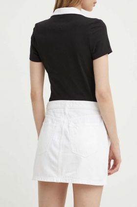 Abercrombie & Fitch fusta jeans culoarea alb, mini, creion