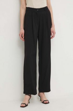 Sisley pantaloni femei, culoarea negru, drept, high waist