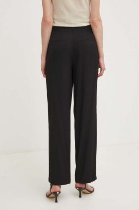 Sisley pantaloni femei, culoarea negru, drept, high waist