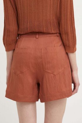 United Colors of Benetton pantaloni scurti femei, culoarea maro, neted, high waist