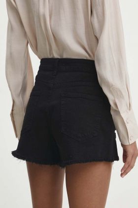 Answear Lab pantaloni scurti jeans femei, culoarea negru, neted, high waist