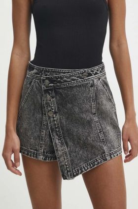 Answear Lab fustă și pantaloni denim culoarea gri, neted, high waist