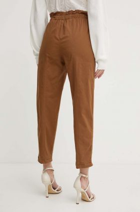 Silvian Heach pantaloni femei, culoarea maro, drept, high waist