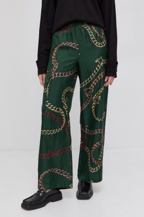 Victoria Beckham Pantaloni femei, culoarea verde, lat, high waist