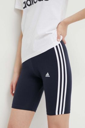 adidas pantaloni scurți femei, culoarea bleumarin, cu imprimeu, medium waist HF5955