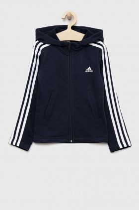 Adidas bluza copii G 3S FZ culoarea albastru marin, cu glugă, cu imprimeu