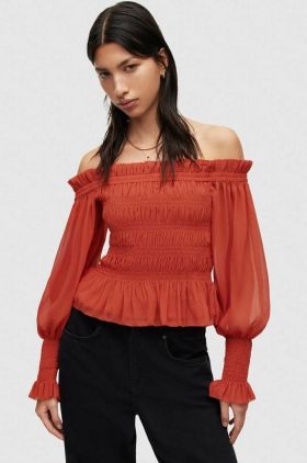 AllSaints bluza femei, culoarea rosu, neted