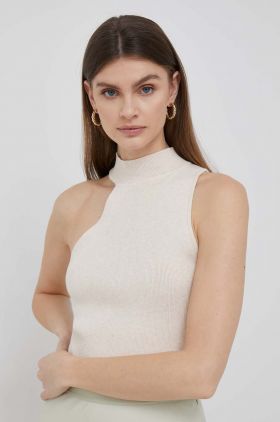 Dkny top femei, culoarea bej, cu turtleneck