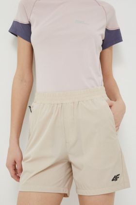 4F pantaloni scurți outdoor culoarea bej, neted, medium waist