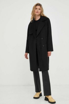 2NDDAY palton de lana Livia culoarea negru, de tranzitie, cu doua randuri de nasturi