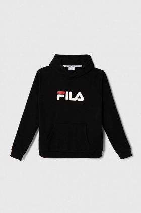 Fila bluza copii culoarea negru, cu glugă, cu imprimeu