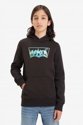 Levi's bluza copii culoarea negru, cu glugă, cu imprimeu