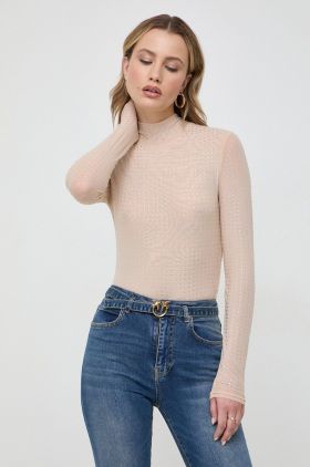 Bardot bluza femei, culoarea bej, cu turtleneck