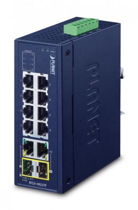 PLANET Industrial 8-Port 10/100TX + Fara management Fast Ethernet (10/100) Albastru (IFGS-1022TF)