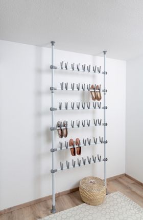 Suport extensibil pentru incaltaminte, Wenko, Herkules Pull-out Shelf, 48 perechi, inox/plastic/polipropilena, gri/alb