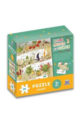 In lumea fructelor si a animalelor cu micul catel de usturoi. Puzzle gigant