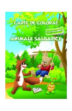 Carte de colorat cu abtibilduri - Animale salbatice