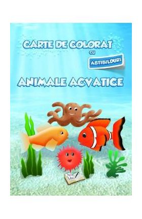 Carte de colorat cu abtibilduri. Animale acvatice