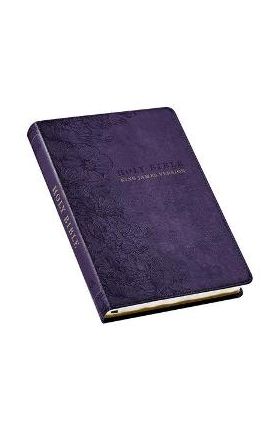 KJV Holy Bible, Thinline Large Print Faux Leather Red Letter Edition - Thumb Index & Ribbon Marker, King James Version, Purple Floral - Christian Art Gifts