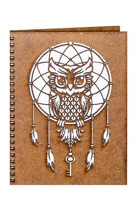 Agenda din lemn: Bufnita cu dreamcatcher